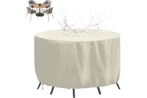XHBJSH Funda para Muebles de Jardín Impermeable 50x30cm Funda Protectora para Muebles de Jardín, Cubierta Circular para Mesa de Patio 420D, Anti Viento, Anti UV Funda Protectora Mesa Exterior, Blanquecino