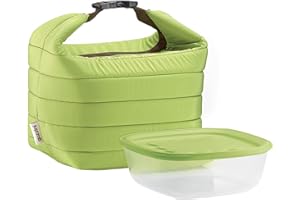 Guzzini Set Borsa Termica con Contenitore Salvafreschezza On The Go, Verde Mela, Borsa 22 x 18 x h22 cm, Contenitore 19.6 x 19.6 x h7 cm, 1400 cc