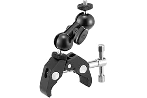 WANBY Staffa di Montaggio con Morsetto per Telecamera a Doppio Braccio a Testa Sferica con Super Morsetto da 1/4" e 3/8" Filettatura per Macchina Fotografica DSLR Monitor LCD Luci Flash LED