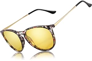 TJUTR Lunettes de Conduite de nuit Lunettes Polarisées Retro Rond Femme Homme UVA UVB-Protection