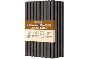 ACOUPANEL | Panneau Acoustique en Tasseaux Bois | Lot de 4 Panneaux Muraux 1,28 m² | Isolation Phonique | Placage Chêne 3 Faces | Installation Facile Mur ou Plafond (Chêne Noir)