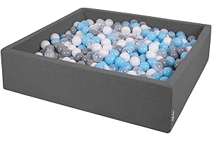 KiddyMoon Piscina di Palline 120X30cm/200 Palline Grande Quadrato per Bambini Fabbricato in EU, Grigio Scuro:Grigio/Bianco/Transparente/Azzurro