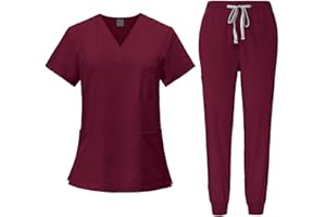 Fonowx Medizinische Arbeitskleidung Damen Herren, Krankenschwester Arbeitskleidung Set Waschbar, Medizinische Uniform mit Oberteil und Hose für Beauty Salon Klinik Krankenhaus