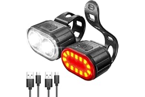 SMBZOMI USB Rechargeable Bike Light Set, Super Bright Bike Lights Front and Back LED Rear Taillight, Bicycle Lights for Night Riding, High & Low Beam Design, Waterproof