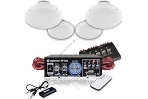 SKYTRONIC Cafe Restaurant Shop Bluetooth Amplifier Ceiling Speaker System Kit with 4x Ceiling Speakers and Switch