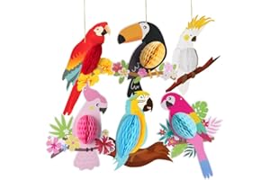 DOKEI 6 Piezas Decoración Colgante de Loros Tropicales Panal de Pájaros Tropicales Decoración de Aves Hawaianas para Decorar Fiestas de Verano Playa Luau Jardín Bar Piscina Hogar