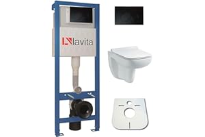 DOMINO Kit WC avec élément mural avec plaque de déclenchement + WC mural Capri Slim sans rebord + abattant WC avec système d'abaissement automatique Soft-Close (OB)