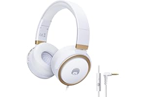 Rockpapa Circle ONE Wired Headphones with Microphone Foldable Lightweight Headset for Cellphones Tablets Smartphones Laptop Computer PC Mp3/4 CD DVD White/Gold