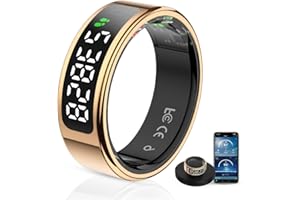 UOUNEACO LCD Display Smart Ring - Sleep Tracker Touch Control Ring with Heart Rate/Blood Oxygen/Step Counter, Wireless Charging Dock, 5ATM Waterproof Fitness Tracker, No Subscription Fee for iOS/Android