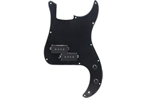 logyues 11 Hole loaded Pickguard W/Pickup Kit Replacement for P-Bass Guitar Black