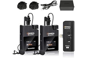 ‎COMICA comica Drahtloses Mikrofon System für iPhone BoomX-DMI 2.4G Digitales Drahtloses Lavalier Lapel Mikrofon mit 2 Sendern und 1 Empfänger für iPad, iPhone iOS-System, DSLR Kameras für YouTube Interview