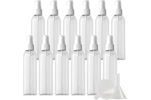 ZEOABSY 24 Piezas Transparente Botella de Spray de Plástico con Pulverizador Blanco, 150 ml Conjunto de Atomizador de Viaje de Niebla Fina Tamaño de Viaje de Botella Limpieza Casa Contenedores