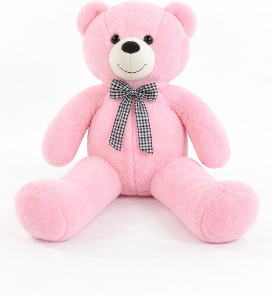 90 cm Rengarenk Papyonlu Peluş Ayıcık -% 100 YERLİ Pembe