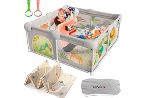 DeFieltro Parc pour bébé de la SELVA 120 x 120 cm - Parc bébé avec maille respirante et pliable antidérapant avec tapis rembourré + 2 anneaux (120 x 120 cm)