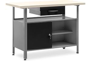 METALL MÖBELL WORKBENCH & TOOLS METALLMOBELL - Etabli Atelier Garage | 160x60x84cm, Tiroirs et Armoire Verrouillable| Table de Travail Bricolage, Établi Atelier, Meuble Garage, Etabli Garage, Table Atelier - MB007