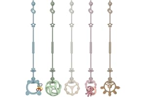 DOUUCO 5er Pack Schnullerkette Silikon, mit Verstellbarem SchnullerClip, Kinderwagenkette Spielzeug Kette BPA-frei, Schnuller für Kinderwagen Zubehör, Hochstühle, Baby Flaschen