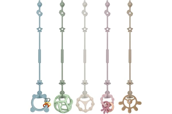 DOUUCO Lot de 5 attache-tétines en silicone avec clip réglable - Chaîne de poussette - Sans BPA - Accessoires de poussette, chaises hautes, biberons