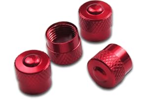 Pitlane Performance® Tapones de Válvula de Aluminio Juego de 4 Tapas para Válvula Schrader Compatibles con Coche, SUV, Moto y Bicicleta; Protección Duradera para Válvulas de Rueda (Rojo, Racing)