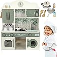 Cuisine en bois pour garçons et filles à partir de 3 ans | Jeu de rôle | Set d'accessoires de cuisine | Rose | Grand format