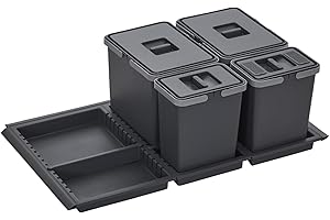 SOTECH Système de tri sélectif Draw 15+15+6+6L Poubelle avec couvercle Système de tri sélectif pour Tiroir Largeur de caisson 90 cm