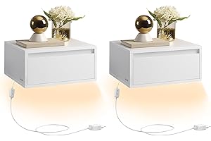 ‎VASAGLE VASAGLE Nachttisch hängend 2er Set, Leuchte mit 3 Farben, schwebendes Wandregal, Schublade, 35 x 40 x 18 cm, modern, Wohnzimmer Schlafzimmer, wolkenweiß LET854W01