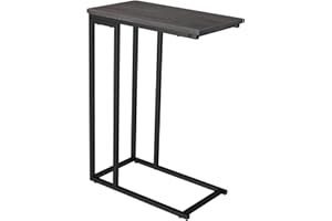 Yusong Small C Shaped End Table, Slim Narrow Couch Side Tables Slide Under Sofa Bed, Skinny Snack Tray Table for Coffee Laptop in Living Room,Easy Assembly, Grey and Black