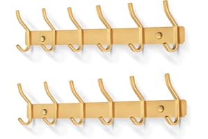 MEIJO Appendiabiti da Parete, Ganci Attaccapanni in Acciaio Inox da Muro Moderno Appendiabiti per Cameretta, Ingresso, Cucina, Bagno (6-Ganci 2pcs, Oro)