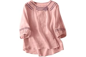 ACHIMLT Magliette Donna Cotone Lino Estiva Maglia Donna in Cotone Manica Corta Girocollo Vintage T-Shirt Donna Camicia Oversize Moda Maglie Donna con Ricamo Sottile Elegante Camicie Estive Donna