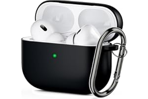 ORNARTO Compatible with AirPods Pro 2 (2022/2023) and 1st Soft Liquid Silicone Case for AirPods Pro 2nd Generation Shockproof Protective Case Front LED Visible Cover with Carabiner-Black