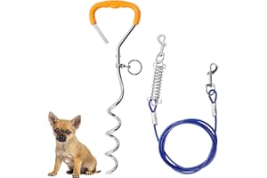 Aleker Dog Tie Out Cable and Stake, Heavy Duty Dog Spikes for Ground, Dog Stake Dog Tether for Camping, Puppy Pet Dog Stake and Dog Leash for Outdoor, Backyard or Camping (1.8m)