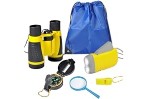 VGEBY1 Naturforscher für Kinder: Fernglas, Taschenlampe, Kompass, Pfeife, Lupe und Rucksack mit Kordelzug. Young Explorer Toys Kit zum Spielen draußen oder im Hof – 4 Farben (blau)
