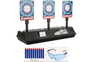 HONGCI Electronic Digital Target for Nerf Guns, Auto-Reset Intelligent Light Sound Effect Scoring Target With 50 Pcs Darts & 1 Glasses, Gifts Toy for Kids, Boys Birthday Xmas Gifts