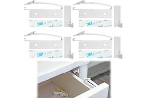 BEEJOY Child Safety Locks, 4 Pack Invisible Drawer Baby Proofing Cupboard Locks Easy Install Childproof Cupboard Safety Locks with Strong Adhesive for Cabinet Cupboard Windows Refrigerator Furniture