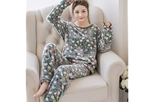 KKPW Pyjama Femme Hiver，Polaire Pyjama Hiver Filles Pyjamas Ensembles Mode Animal Mignon Ours Costume Chemise De Nuit Vêtements De Maison 2 Pièces