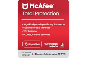 McAfee Total Protection 2024 Exclusivo de Amazon, 5 dispositivos | Antivirus, VPN, seguridad móvil y de Internet | PC/Mac/iOS