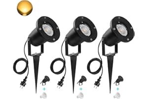 SanGlory 3 Pezzi Luci per Sentieri con Picchetto, 7W Faretto da Giardino GU10 Proiettore LED Spot, Faretti LED da Giardino Impermeabile IP65, 800LM, 3000K Bianco Caldo per Prato, Terrazzo, Cortile