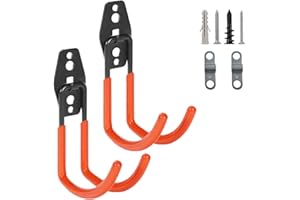 MINVOO Gancho Pared Bicicleta Ganchos Pesados de Almacenamiento Organización Colgador de Bicicleta de Pared Gancho de Garaje con Antiapagado Placa de Hierro para Garaje y Jardín 2PCS(Grande J Naranja)