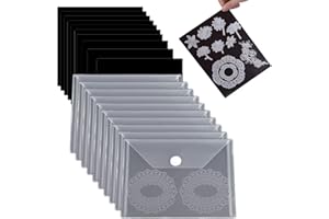 OTCRAFT 20Pcs/Set 10 Rubber Magnetic Sheets 0.5mm Thickness with 10 Clear Stamp Die Storage Pockets Resealable Plastic Storage Pocket Large Envelope Case Cutting Dies Stencil Organizer forCard Making