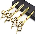 Roll Over Image to Zoom in Professional Hairdressing Scissors 7/7.5/8 Inch Hairdressing Scissors Gold and Black Gold Dragon Scissors (6 Inch 4-Piece Set)