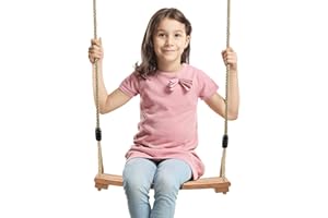 AnExer Holz Schaukelsitz, Schaukel Holz für Kinder Erwachsene Garten Holz Schaukel mit Einstellbares Seil für Innen und Außenbereich Schaukel bis 100 kg