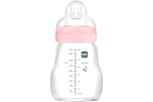 MAM Feel Good A160 Szklana butelka premium ze smoczkiem 1, opatentowany SkinSoftTM, ultramiękki silikon, dla niemowląt w wieku 0 miesięcy + 170 ml, różowa