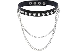 BEHAHAI Black Leather Choker Necklace Gothic Punk Accessories - Fancy Dress PU Leather Chain Collar Necklace Studded Novelty Accessory