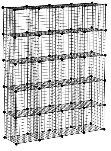 Meerveil Étagère de Rangement Armoire Cube Étagère à Livres en Grilles Métalliques Rangement de Vêtements Étagère Multifonction pour Livres, Jouets, Vêtements 12 Cubes Noir (147x37x184cm)