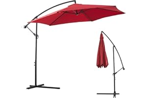 LEMROE Banana Parasol 3M with Heavy Duty Cross Base Garden Patio Umbrella Cantilever with Handle Crank Outdoor Sun Shade Ideal for Beach, 6 Sturdy Ribs