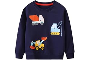 FILOWA Sweatshirt Garçons Coton Col Rond Sweater Dinosaure Excavatrice Imprimé Sweat-Shirt Père Noël et Élan Pull-Over Chaud Manches Longues Pull Casual Jumper Automne Hiver Tops Enfant 2-7 Ans