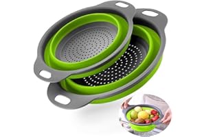 katmerio Faltbarer Seiher Sieb Set,2 Stück Küche Silikon Klappbar Abtropfsieb Nudelsieb, Küchensieb Abwaschschüssel von Nudeln, Obst, Gemüse (Grün)