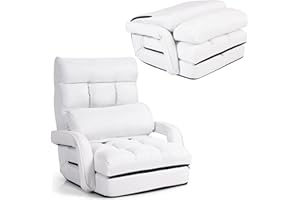 LIFEZEAL Sillón Individual Convertible, sofá Cama Plegable con Respaldo Ajustable en 5 Posiciones, Silla Suelo de 1 Plaza con cojín y reposabrazos, para salón, Dormitorio (Blanco)