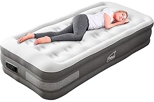 Neo Inflatable Air Mattress Bed with Built-in Electric Pump Blow Up Self-Inflation/Deflation Flocked Surface Guest Airbed Home Portable Camping (Single)