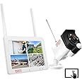 (Touchscreen & 2 Way Audio) Tonton CCTV Camera System Wireless Outdoor, 4CH 7" LCD Monitor NVR, 1x3MP Floodlight IP Camera, Color Night Vision, PIR Motion Detection, Work with Alexa, 32GB SD Card