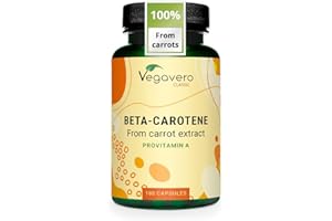 Vegavero Beta Carotene | 180 Capsules | Tan Accelerator | 100% Natural Source of Vitamin A | NO Additives, Lab-Tested | Vegan